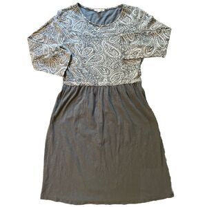 Tea n Rose Dress Women Medium Gray Paisley Empire Waist Cottagecore Boho Knit